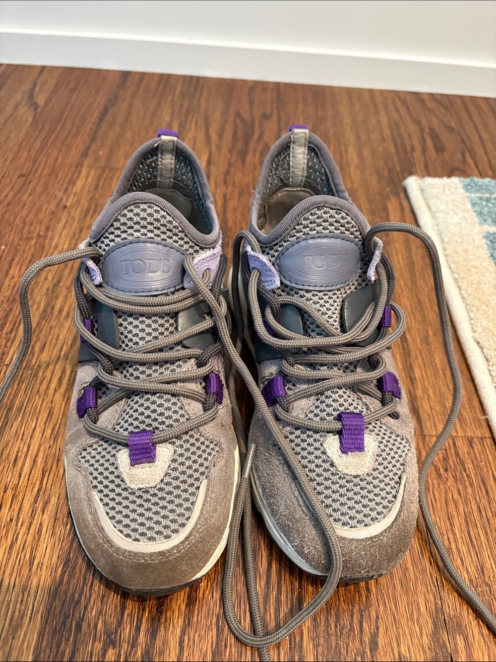 TOD'S Gray Mesh & Purple Accent Kid's Sneakers